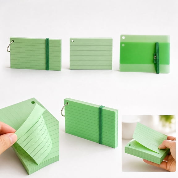 50 Pack Green Index Cards 3x5 Inch with Ring, Thick Tear-Resistant Ruled Note Cards for Study Flashcards, Portable Pocket Size for Backpack Keychain Office Home School Supplies