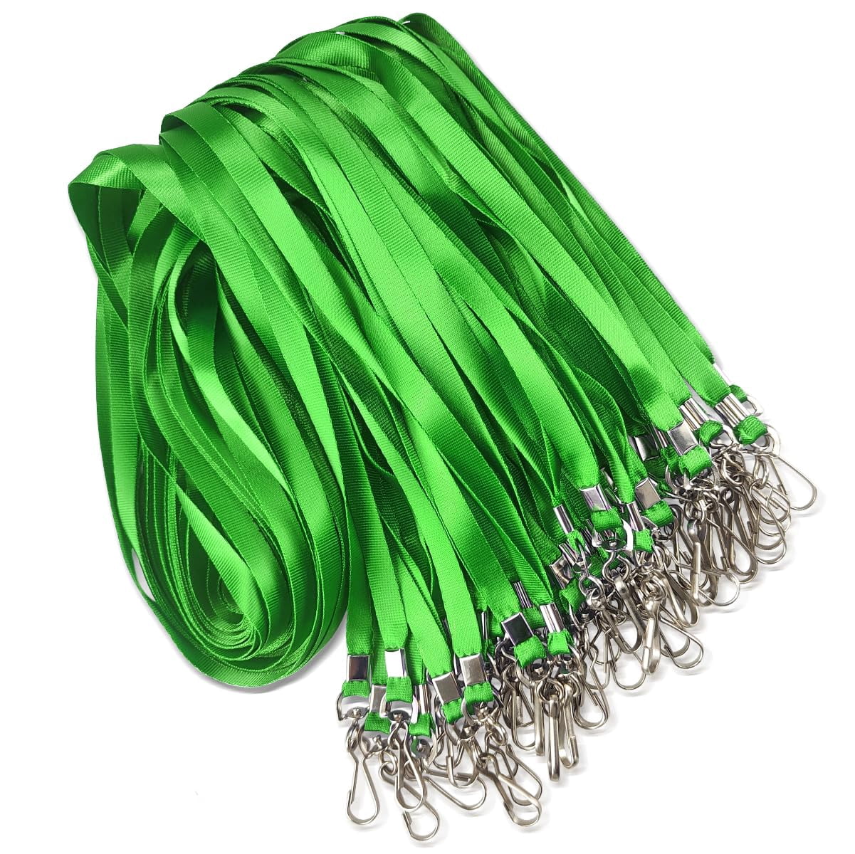 50 Pack Green Nylon Flat Lanyard With Swivel Hook And Badge Clip For Id Holder