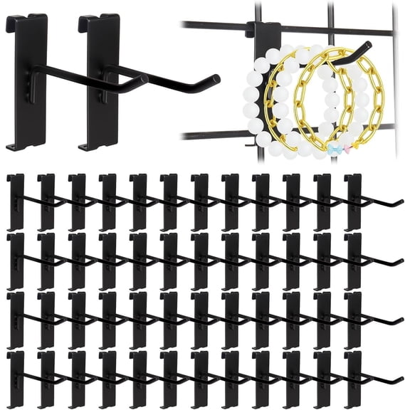 50 Pack Grid Wall Hooks, 4 Inch Heavy Duty Wire Grid Display Hooks, Gridwall Accessories for Retail, Craft Shows, Garage Storage, and  Organization, Black