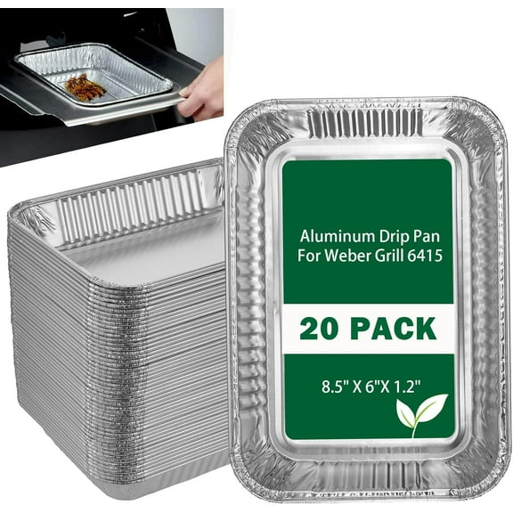 50 Pack Grill Drip Pans Compatible Weber 6415 - Grill Accessories for Weber Spirit, Genesis, Traveler, Q Series, Disposable Aluminum Foil Grease Tray Liners 8.5" X 6" (50 Pack)