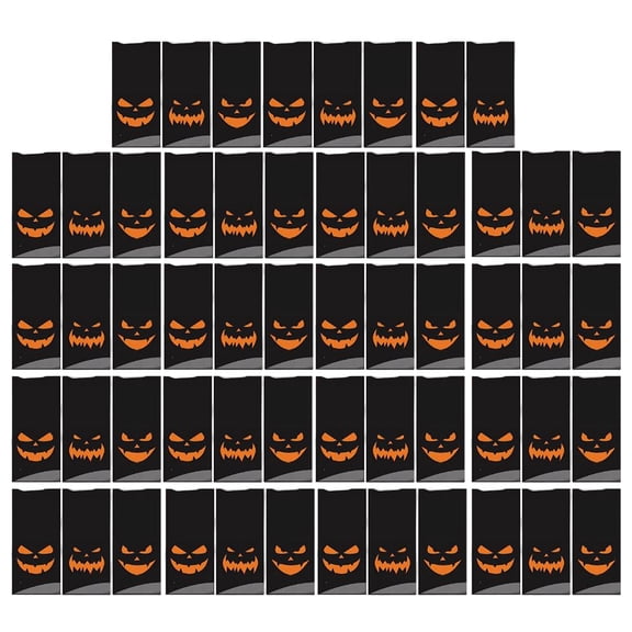 50 Pack Halloween Candy Cookie Bags Cellophane Treat Bags with Twist Ties for Trick or Treat Kids Gift Wrapping Snack Dessert Party Favors Bakery Supply