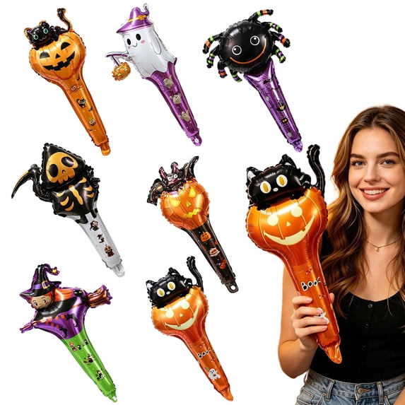 50 Pack Halloween Inflatable Balloon Wands 23 X 10 Inch Halloween Party Favors for Students Inflatable Halloween Decorations for Halloween Trick Or Treat Events