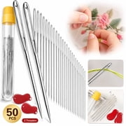 Large Eye Needles for Hand Sewing, 50-Pack Premium Embroidery Needles with Needle Threaders, Assorted Sizes for Easy Threading, Sewing Supplies for Crafting
