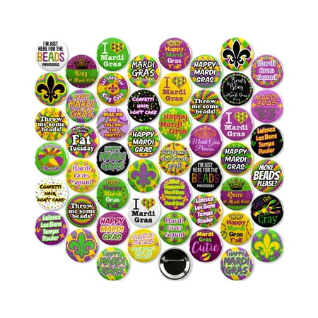 50 Pack - Happy Mardi Gras! Mega Pack Pinback Button Badges - 2.25 Inch