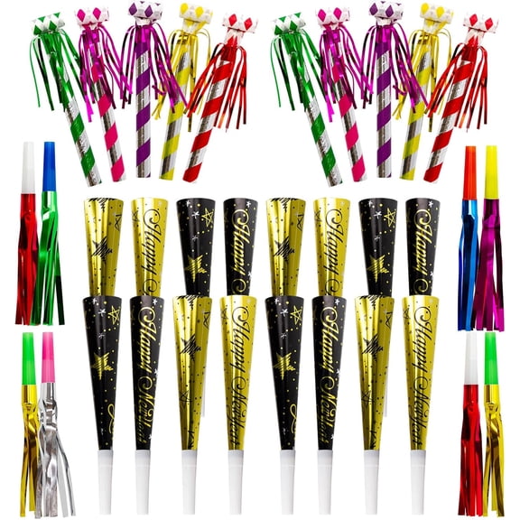 50 Pack Happy New Year Noise Makers Horns Tassel Squawkers Party Noisemaker Set Adults Kids Party NYE Party Favor Supplies