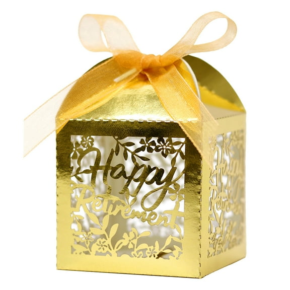 50 Pack Happy Retirement Candy Box Retirement Party Favor Boxes with Ribbon Square Favor Gift Boxes Reflective Gold