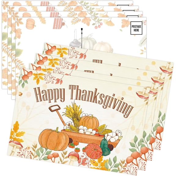 50 Pack Happy Thanksgiving Greeting Cards Postcards | 4" x 6" Fall Holiday Post Pumpkins Maple Leaves Autumn Harvest Blank Note Card for Holiday Gifts Party Decorations