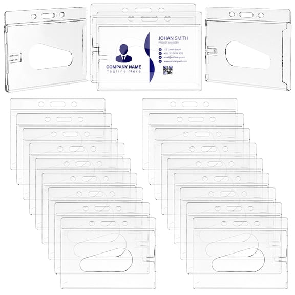 50 Pack Hard Plastic ID Card Badge Holder Clear Horizontal Hard Plastic Name ID Badge Holder with Easy Access Thumb Slot DIY