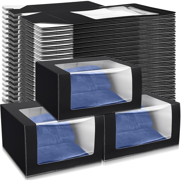 50 Pack Hat Boxes with Clear Window, Foldable Black Gift for Baseball Caps, Storage, Display and Shipping