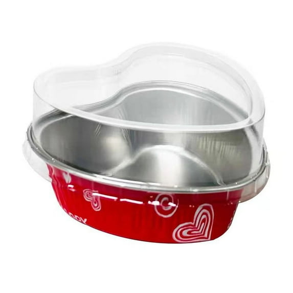 50 Pack Heart Shaped Cake Pans with Lids, 3.4oz Disposable Aluminum Foil Mini Cake Pans Cupcake Pans Flan Pan Dessert Baking Cup for Weddings Valentine Mother's Day Birthday Party Xmas