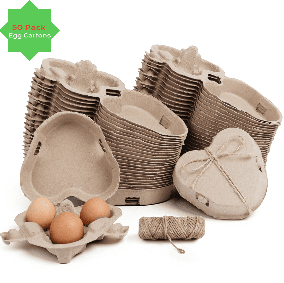 50 Pack Heart Shaped Egg Cartons Bulk 3 Count - Valentine's Day & Easter Gift, Reusable Natural Paper Pulp Egg Storage Containers Holder for Home Kitchen Baking