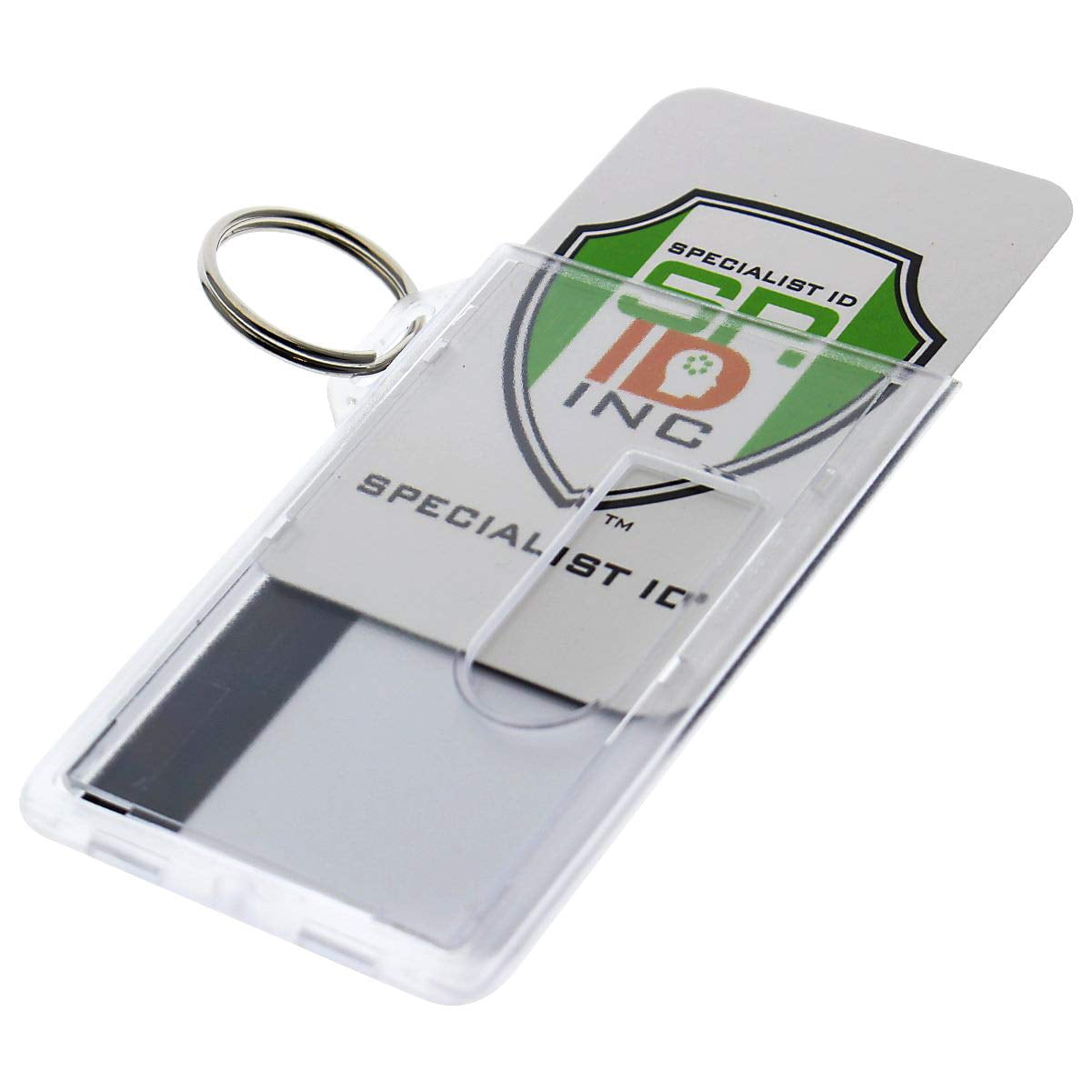 plastic key card sleeves Marspark 5 Pack Keychain Holder Heavy Duty Badge Holder Vertical Clear ID Card Holder with Keyring, Rigid Fuel Card Protector with Thumb Slot Secure Credit Card Protector Case elegant and generous Heavy Duty Fuel Card/ID Badge