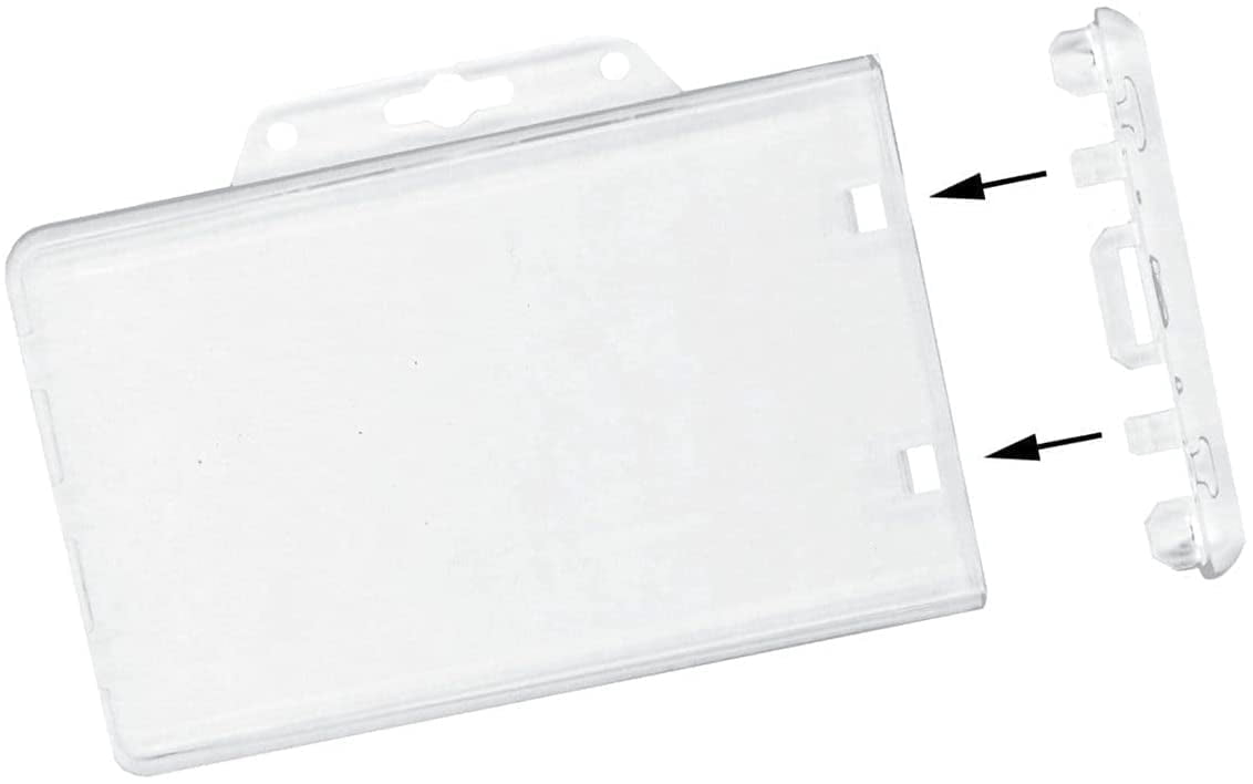 50 Pack - Heavy Duty Horizontal Permanent Locking Badge Holder - Crystal Clear Hard Plastic Case for Photo I.D. Badges or Proximity Cards by Specialist ID