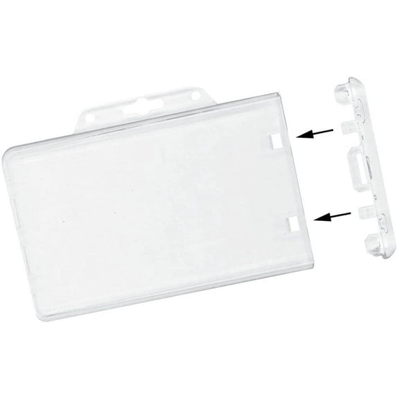 50 Pack - Heavy Duty Horizontal Permanent Locking Badge Holder - Crystal Clear Hard Plastic Case for Photo I.D. Badges or Proximity Cards by Specialist ID
