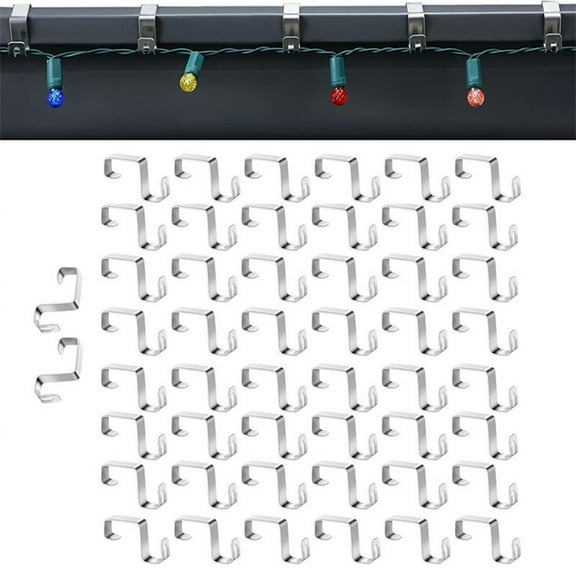 50-Pack Heavy Duty Wreath Hanger Hooks with Small Pendant Design, Weatherproof Gutter Clips for Outdoor Christmas Light Strings and Holiday DecorationsQ