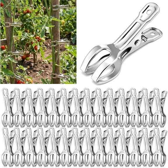 50 Pack Heavy-duty Stainless Steel Garden Clips Upgraded Large Opening Greenhouse Clamps for 3/4" to 2" Pipes Strong Grip Hoop House Clips for Row Covers Shade Cloth Tarps and Plant Support