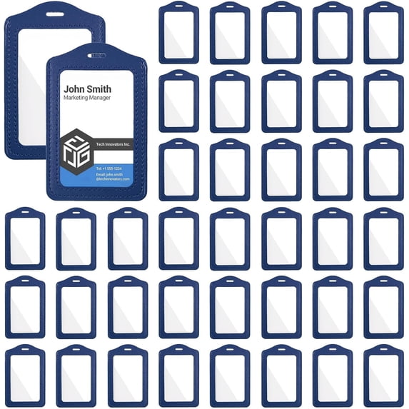 Work Window Cover 50 Pack ID Badge Holder PU Leather ID Name Card Tag Holder Protector ...