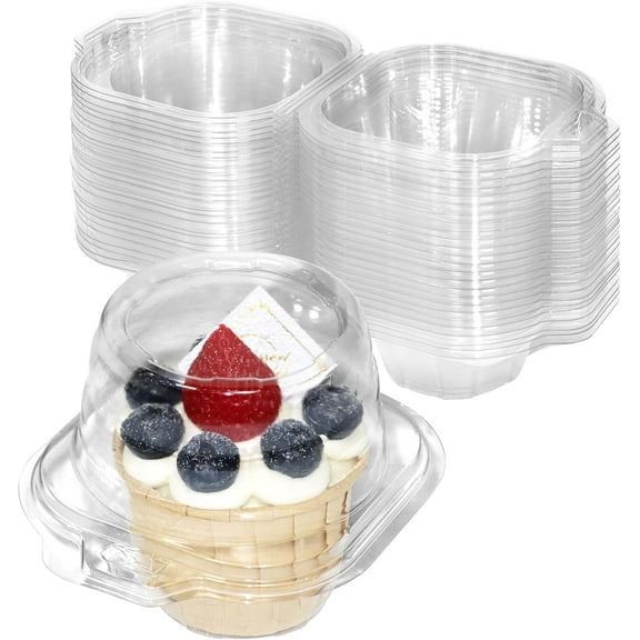 50 Pack Individual Cupcake Containers, Plastic Cupcake Boxes with Lids, Stackable and Reusable, Clear Design for Cupcakes, Muffins, Donuts, Salad Storage