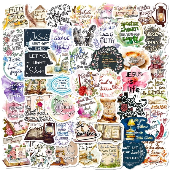 50-Pack Inspirational Jesus Phrase Stickers - DIY Christian Bible Quotes for Luggage, Notebooks, and Water Bottles