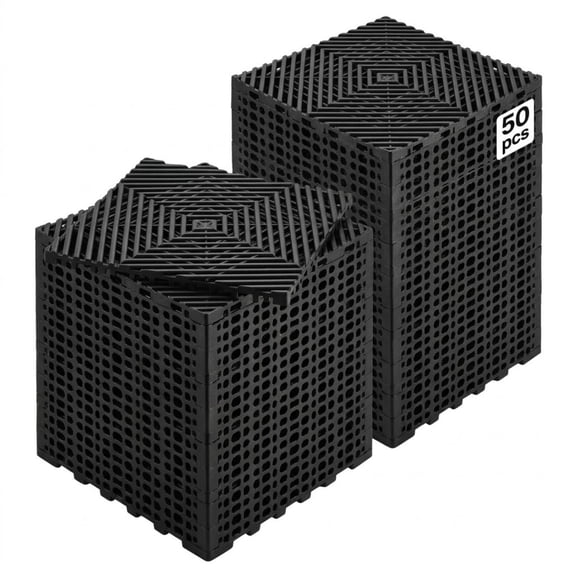 50-Pack Interlocking Drainage Mats, 12" x 12" Non-Slip Modular Floor Tiles, Black