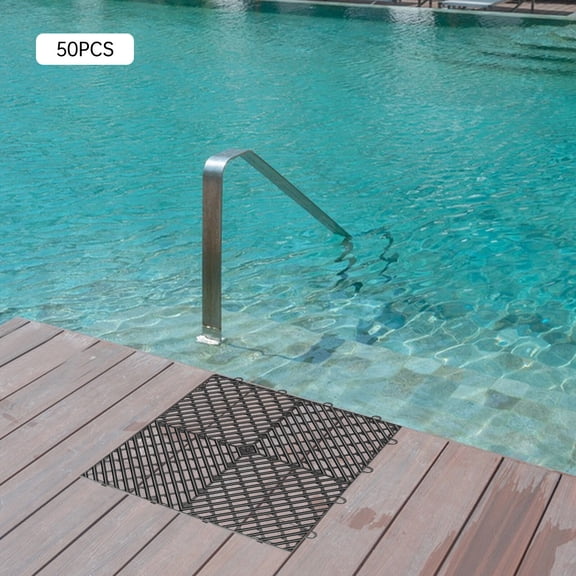 50-Pack Interlocking Drainage Tiles, 12" x 12" x 0.5" Non-Slip Outdoor Floor Tiles, Black Deck Flooring for Pool, Shower, Bathroom, Patio & Garage