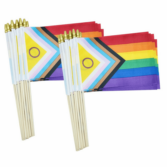 50 Pack Intersex Progress Gay Pride Stick Flag Small Mini Rainbow Hand Held LGBTQ Flags,5x8 Inch