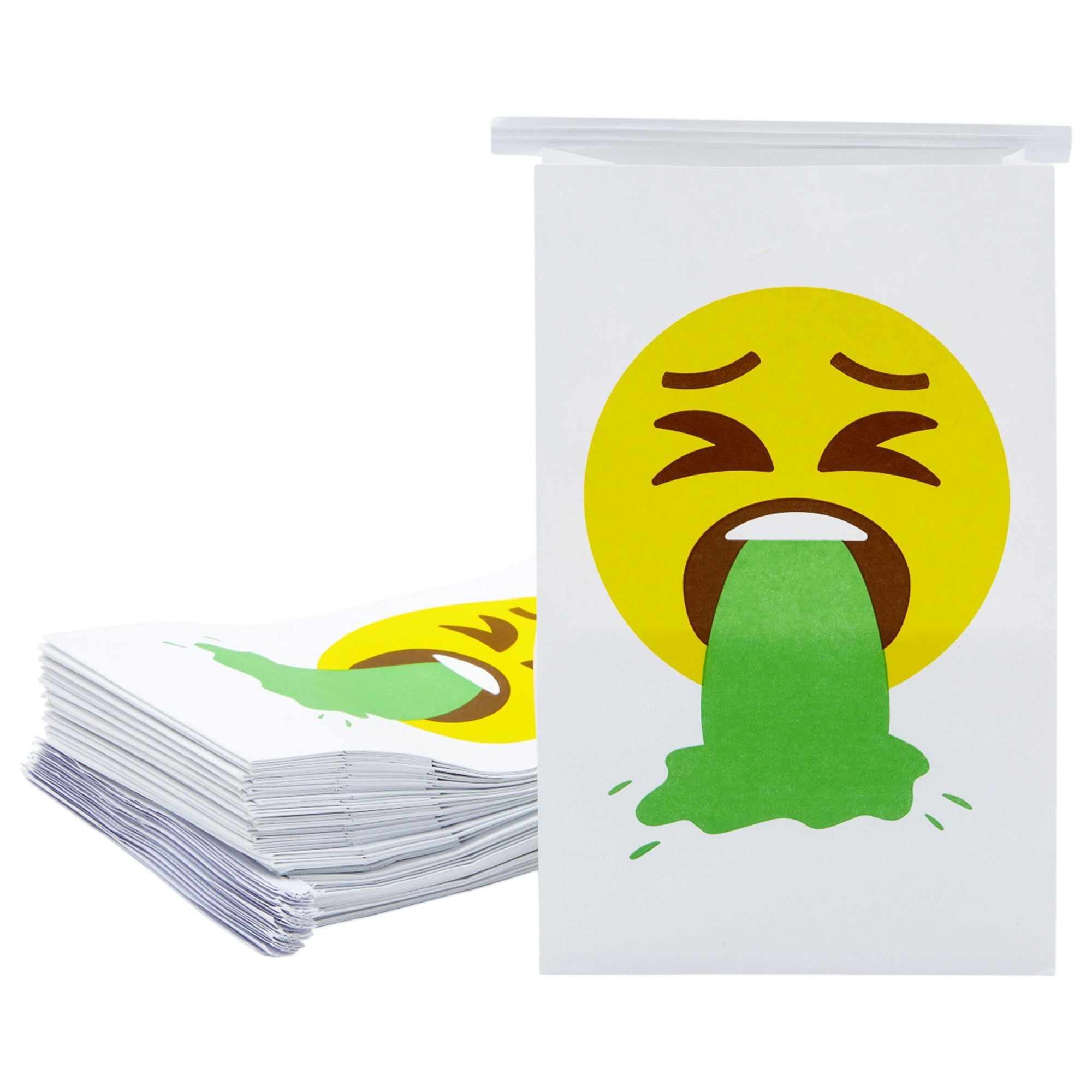 50Pack Juvale Emoji Print Barf Bags, Disposable Vomit Bags for Motion
