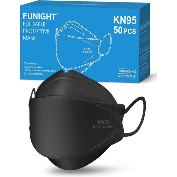 50 Pack KN95 Face Masks for Adults, Breathable and Comfortable KN95 Mask with Elastic Ear Loop, Filter Efficiency95%, Black