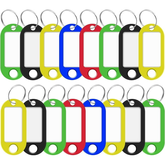50 Pack Key Tags with Labels and Split Rings, Key Tags with Labels, 5 Colours, Key Tags Colour Mix for Labelling, Tough Plastic Key Tags, for Keys, Pets, Luggage & Memory Stick Tags