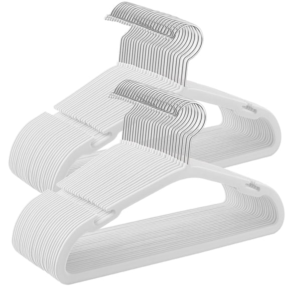 50-Pack Kids Velvet Hangers, 14x8 Inch Non-Slip Children's Hangers with Wide Shoulder Notches & Swivel Hook, Space-Saving Closet Organizers, Cloud White