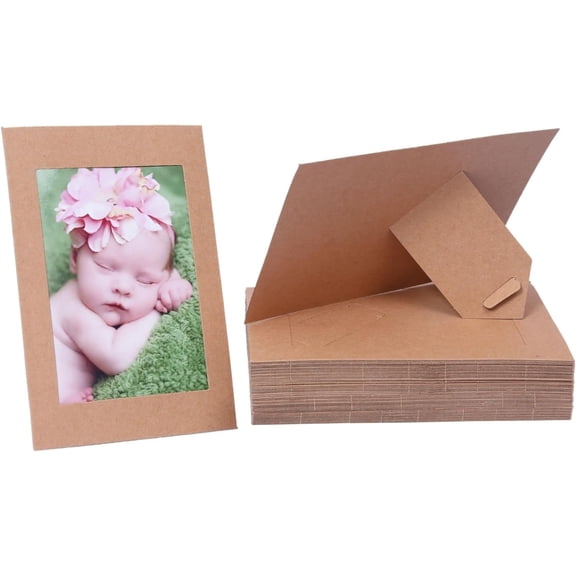 50 Pack Kraft 4x6 Inch Standing Cardboard Picture Frames with Easel, Bulk Paper Photo Frame Cards for Wedding, Graduation, Birthday, Father’s Day, Back to School & Classroom DIY Crafts