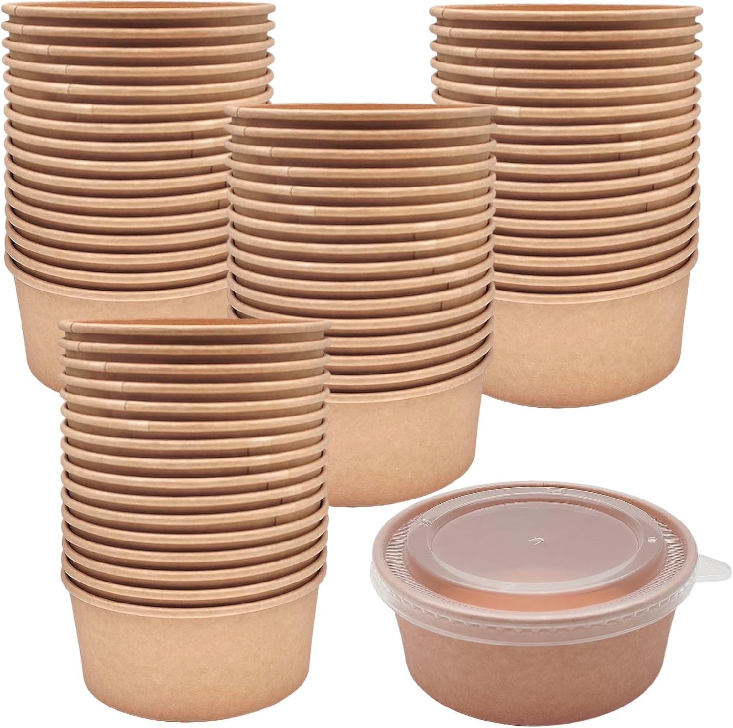 50 Pack Kraft Paper Bowls with Clear Lid, 25OZ Paper Salad Serving ...