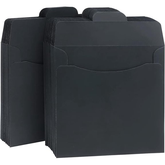 50 Pack Kraft Paper DVD Envelopes, Black Blank CD Paper Cardboard Storage Holder Covers - 4.7 x 4.7 Inch