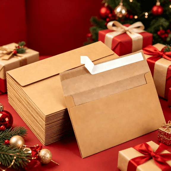50 Pack Kraft Paper Envelopes Brown A7 5 x 7 Inch Quick Self Seal Design