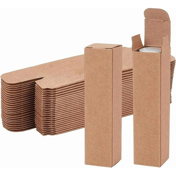 50 Pack Kraft Paper Lipstick Case Peru Rectangle Essential Oil Packaging Box for Lipstick Bottle Packaging Gift Makeup Tube Storage 3.39x0.8x0.8inch Brown