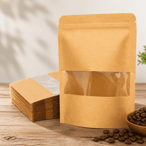 50 Pack Kraft Paper Stand Up Pouch Bags, Resealable Bag with Transparent Window and Tear Notch for Multipurpose Storage (4 X 6 Inches)