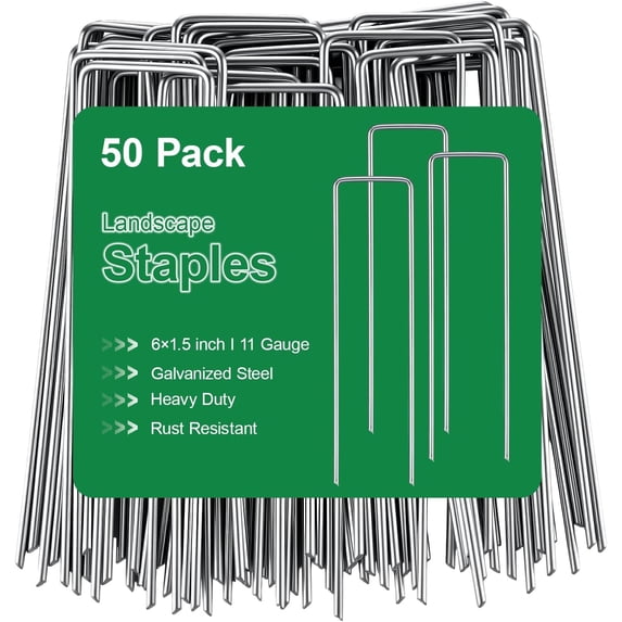 50 Pack Landscape Staples Galvanized - 6 Inch 11 Gauge Cover Stakes for Securing Weed Barrier Fabric, Lawn Staples Tent Stakes Garden Stakes Fence Stakes Landscaping Fabric Ground Stakes