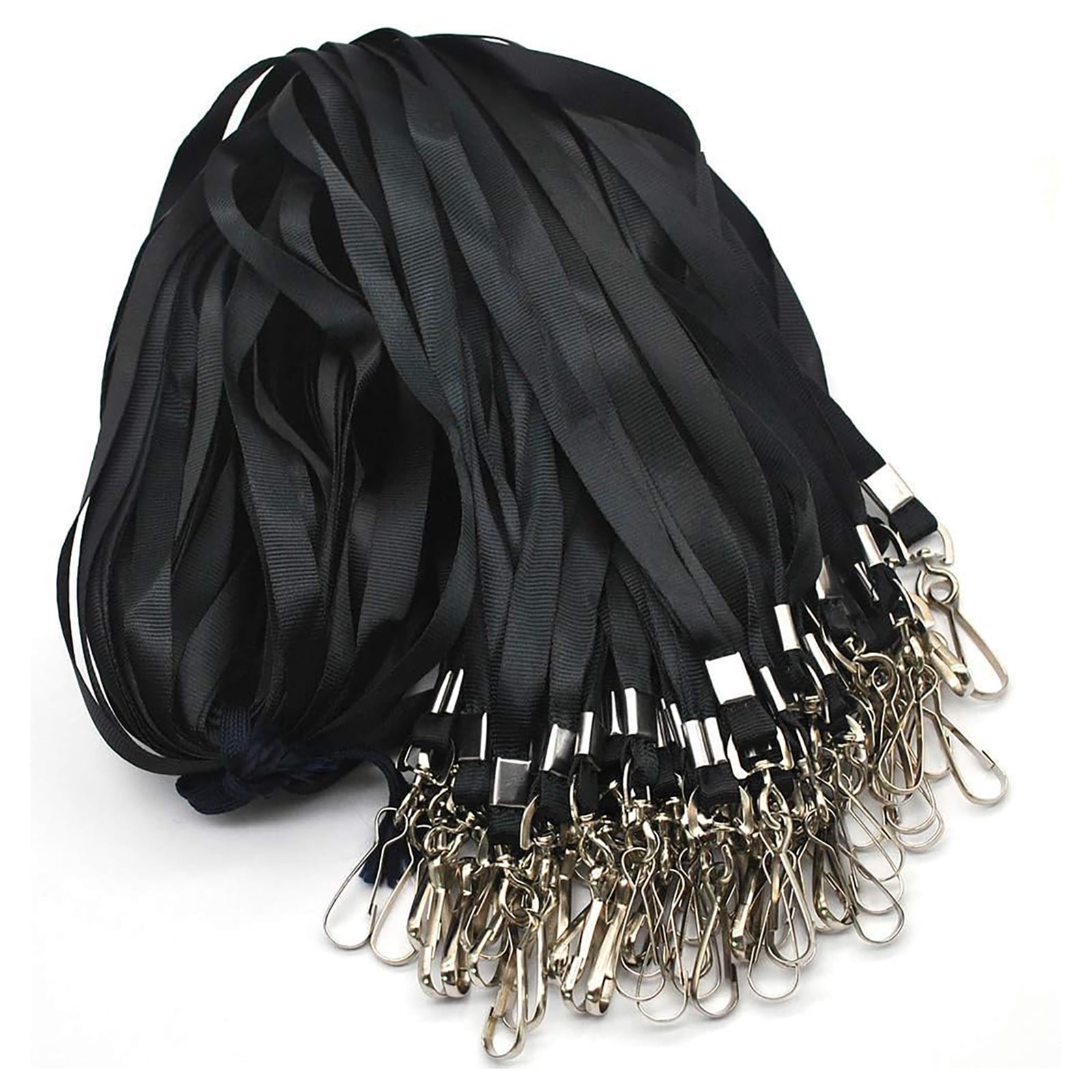 50 Pack- Lanyard Bulk Lanyards for Id Badges Flat Lanyard with Badge Clip Swivel Hook (Black)
