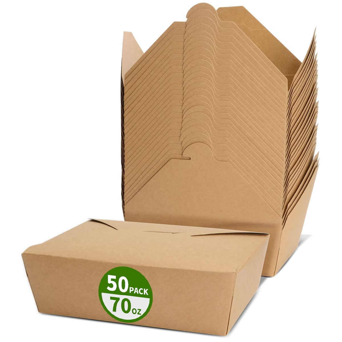 50 Pack Large Take Out Food Containers Microwavable Kraft Brown Paper