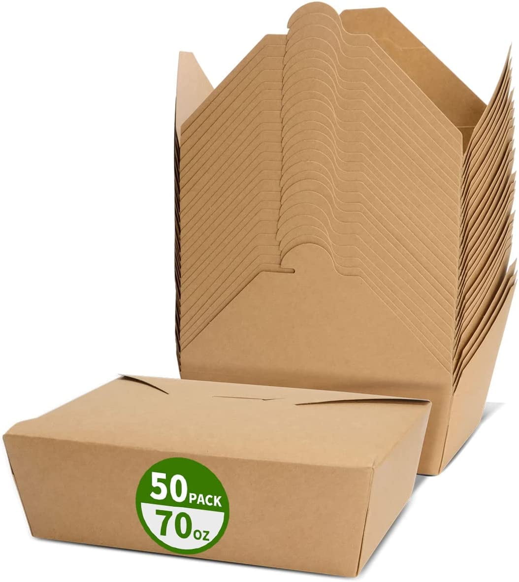 50 Pack Large Take Out Food Containers Microwavable Kraft Brown Paper To Go Boxes
