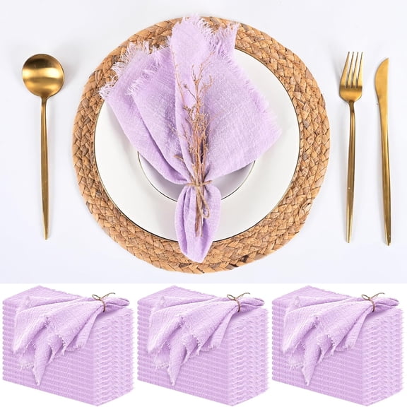 50 Pack Lavender 16 x 16 Inch Cotton Linen Cloth Napkins with Fringe