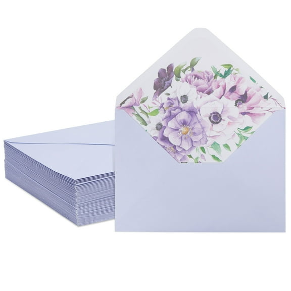 Paper Junkie Wedding Invitation Envelopes - A7, Lavender Purple, Floral-Lined, 50 Pack - Ideal for Wedding Thank You Cards with Envelopes, Stationery & Postcards for Mailing