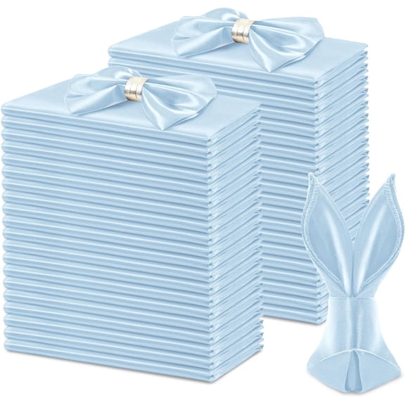 50 Pack Light Blue Square Satin Napkins 17x17 Inch Soft Smooth Cloth Napkins，Silky Table Napkin for Wedding Banquet Party Decoration