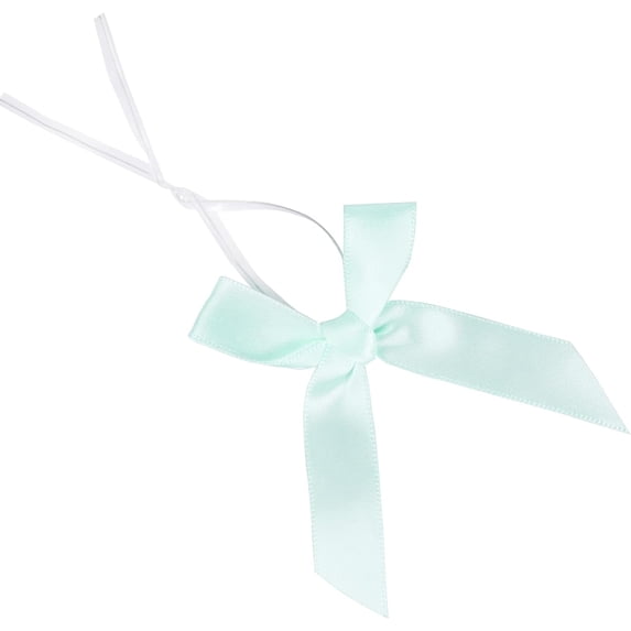 50 Pack Light Green Satin Ribbon Twist Tie Bows for Treat and Gift Bags, Bakery Candy Bags and Package Decorating Ribbon Bow, Bowknot for Gifts