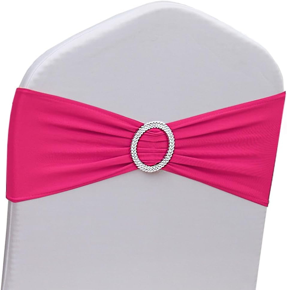 50 Pack Lycra Hot Pink Chair Sashes with Buckle Slider for Wedding
