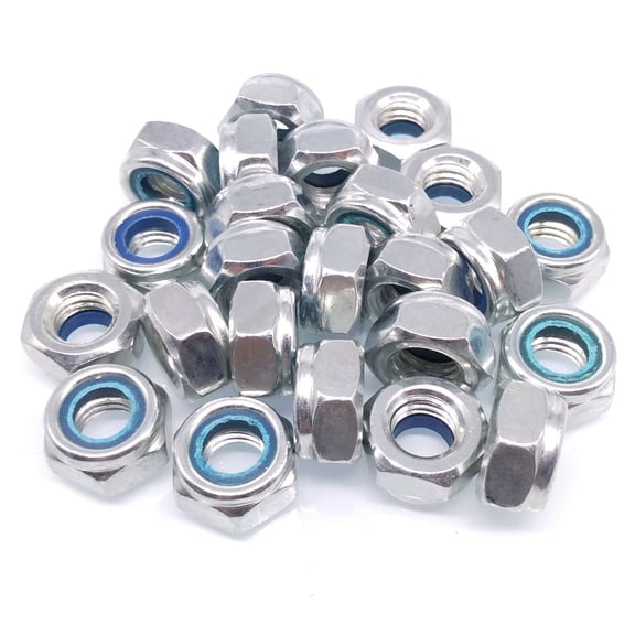 50-Pack M10 x 1.5mm Self-Locking Nylon Insert Hex Nuts, Zinc Plated Carbon Steel Vibration Resistant Lock Nuts for Automotive, Machinery and DIY Projects