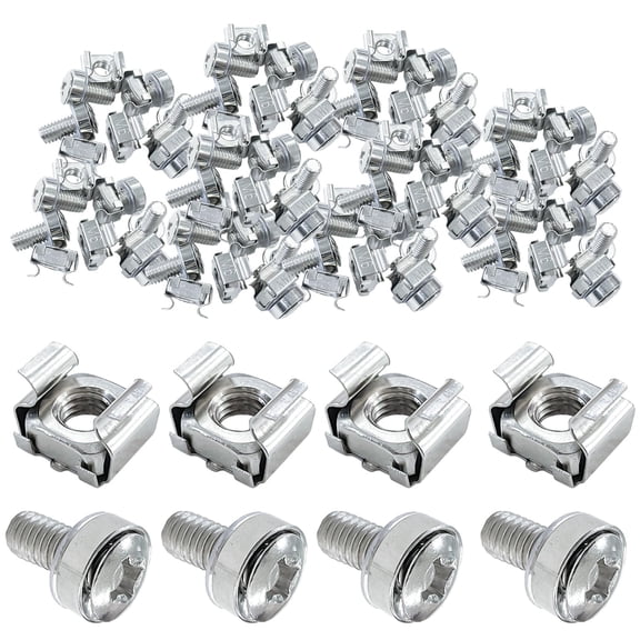 50 Pack M6 x 16 mm Rack Mount Cage Nuts Screws and Washers for Cabinet, Patch Panel, Server Shelves Fixing & Installation and Panel Rack Mounting, Nickle
