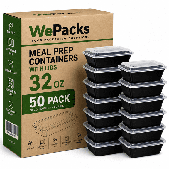 50 Pack Meal Prep Containers with Lids (32oz) – Reusable Plastic Food Storage Containers for Home, Work & School – Microwave, Freezer & Dishwasher Safe, BPA Free
