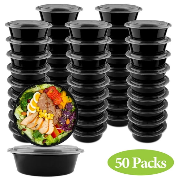 50 Pack Meal Prep Containers with Lids, Disposable Food Prep Containers, Round To Go Containers with Lids, BPA-Free, Freezer & Dishwasher Safe