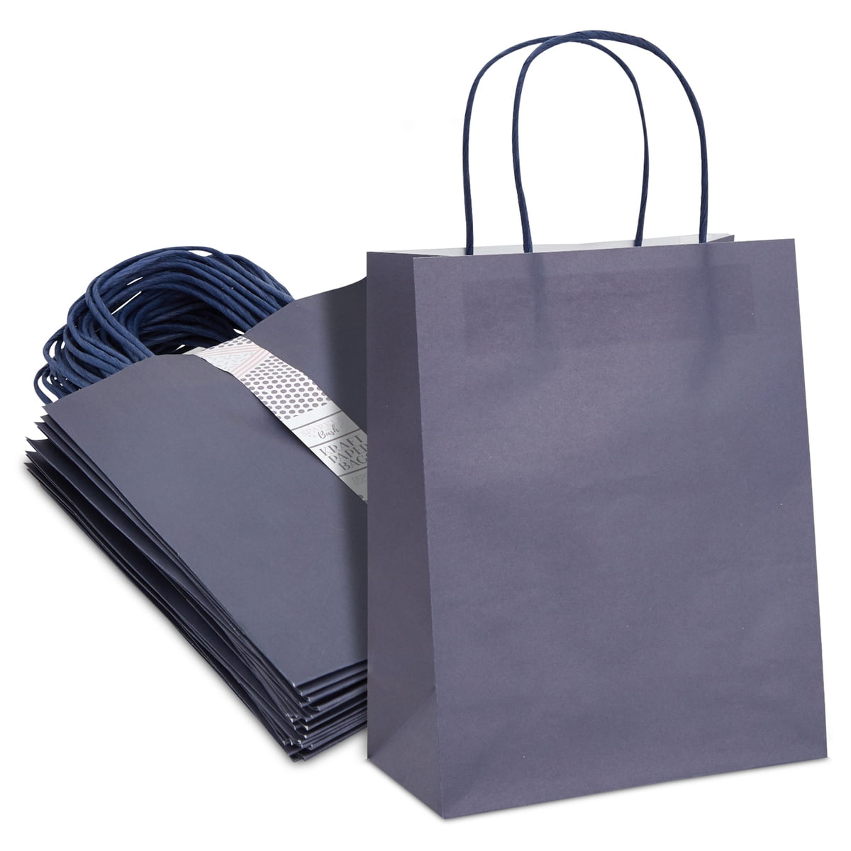 50 Pack Medium Navy Blue Paper Gift Bags with Handles, 8x10x4 inch ...